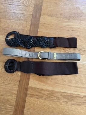 SET LOT of 3 Ladies Belts Brown Elastic Stretch Belt , Woven Belt, Relic GUC